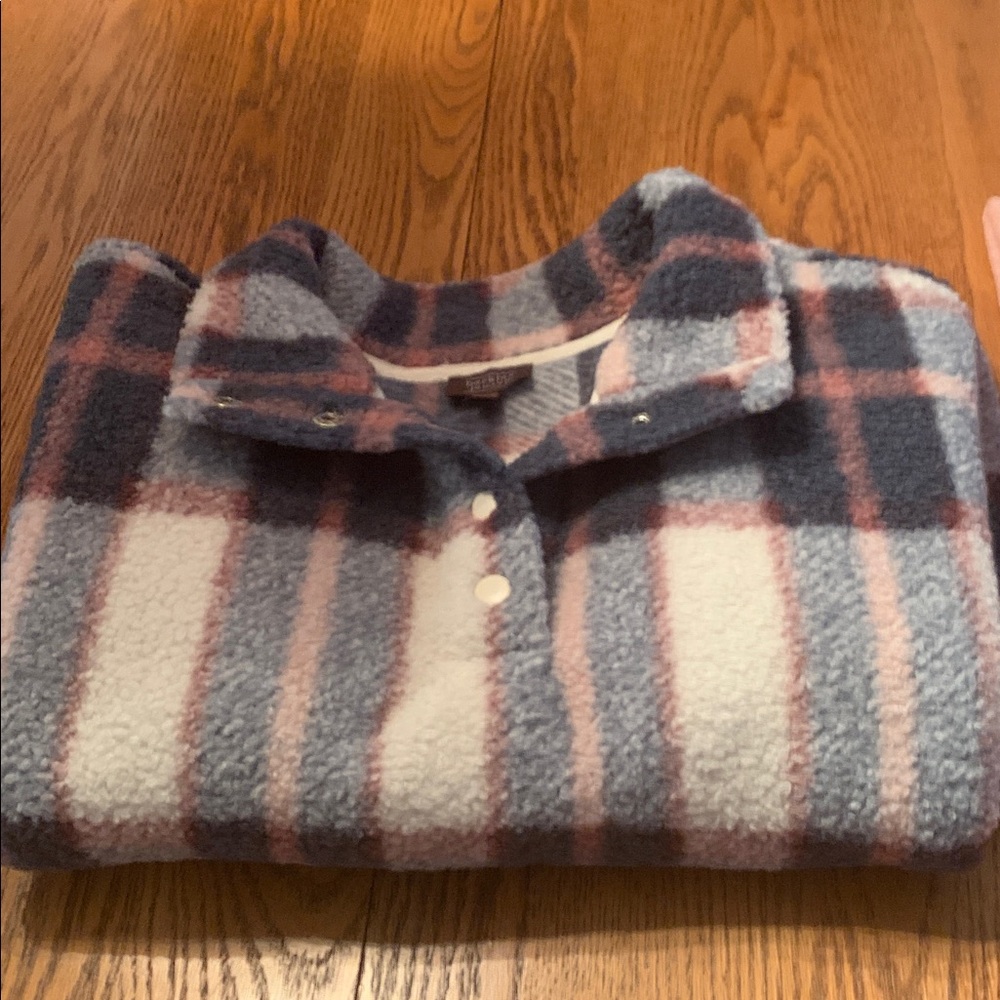 Plaid Fleece Jacket - Blue and Pink